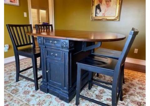 DROP LEAF COUNTER HEIGHT TABLE WITH 4 CHAIRS